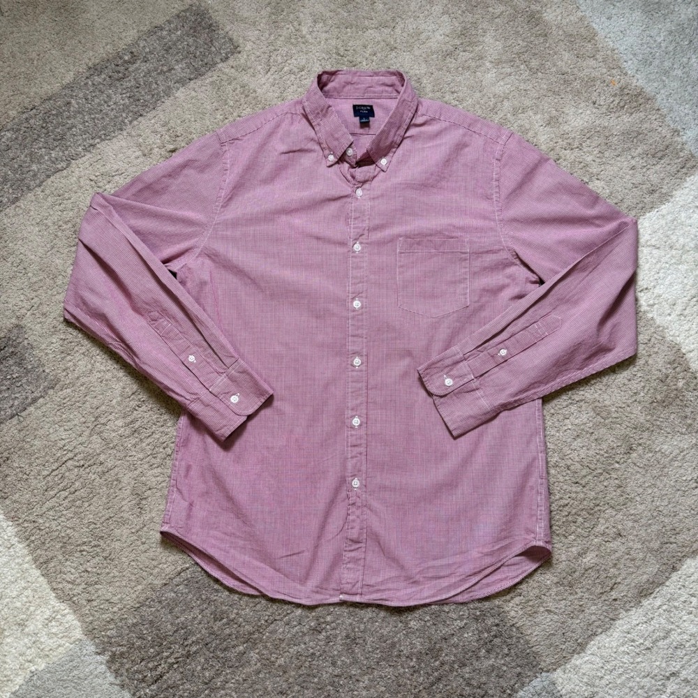 J.Crew Flex‎ Mens Large Red Gingham Button Down Shirt Stretch Long Sleeve